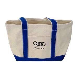 Audi Dallas Canvas Tote Bag Ivory Blue Trim Promo AutoCar Carryon Overnight NEW